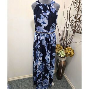 Alexa B Nites Navy Floral Maxi Dress Size 12